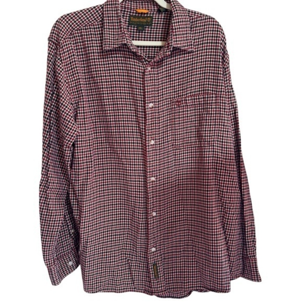 Timberland Mens Button Down Check Red/White Size XL Long Sleeve Pocket Shirt